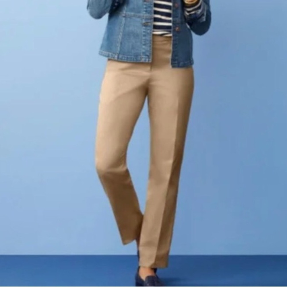 Talbots Women 14 Tan Khaki Cotton Blend Classic Preppy Straight-Leg Chino Pants